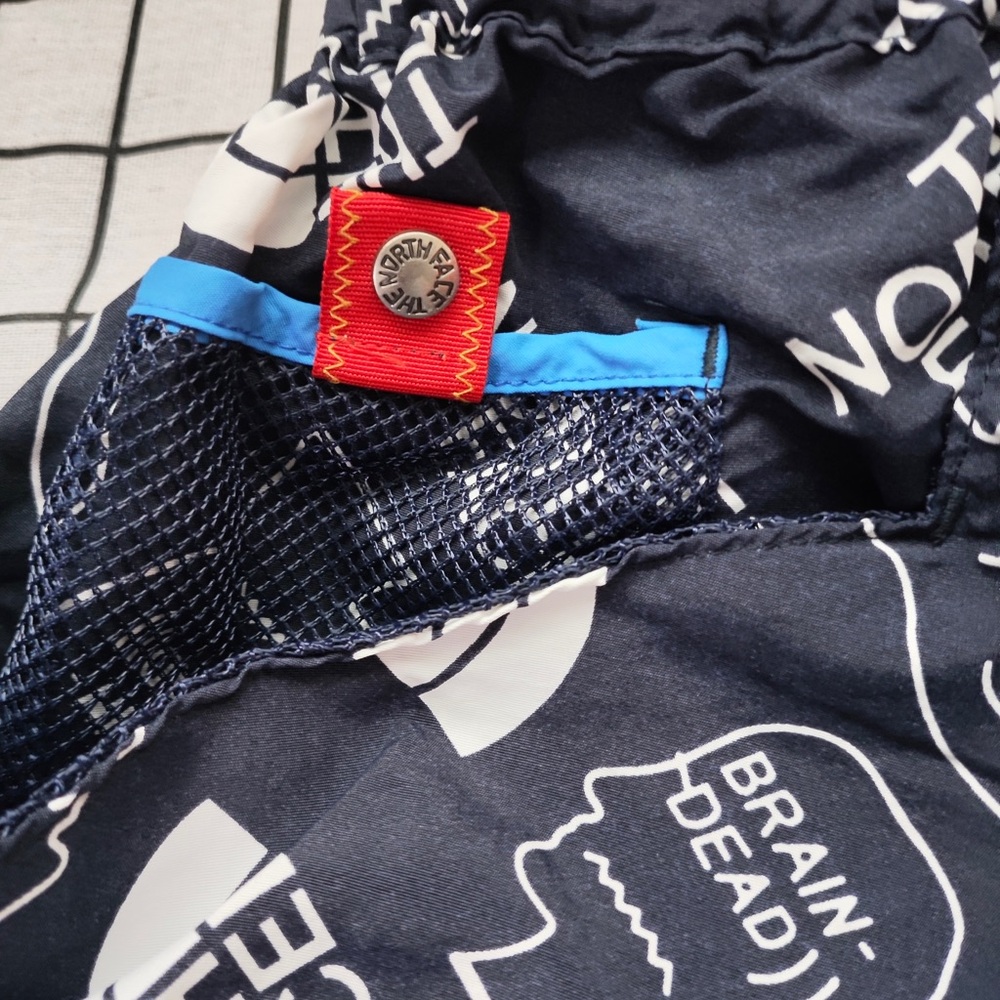 Brain Dead Navy White Logo-Print Athletic Shorts with Mint Drawcord - Picture 3 of 6
